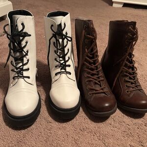 Women's White Lace-Up Combat Boots - Classic Military Style